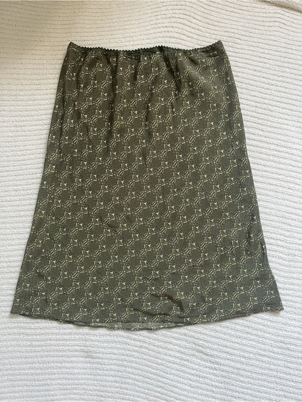 New York & Company Olive Green Printed Midi Skirt